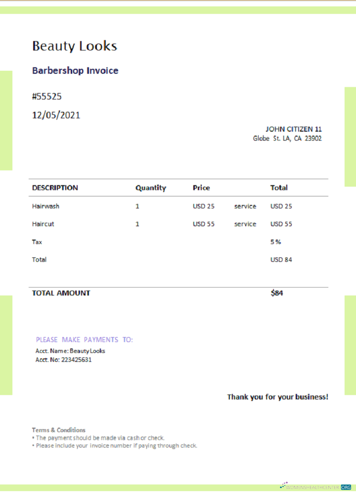 Download USA Beauty Looks invoice Photoshop template